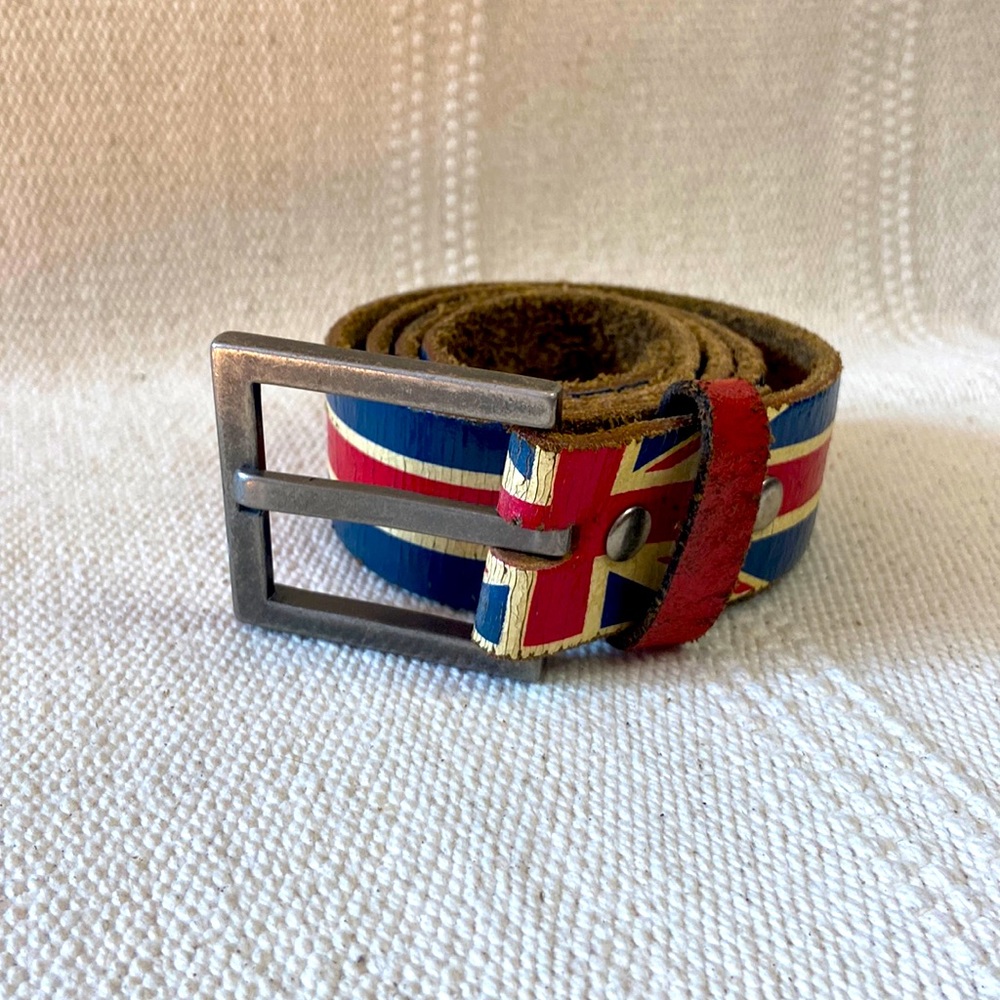 British flag leather belt